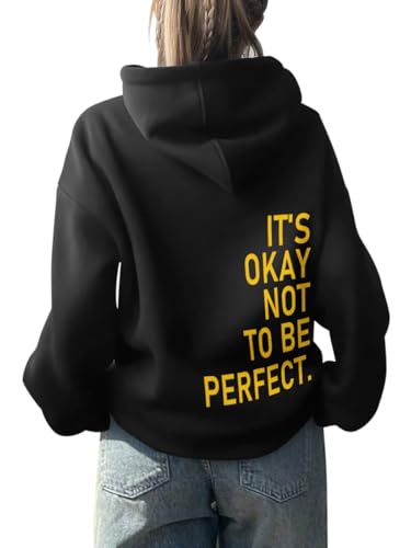 Onsoyours Damen Rückendruck Letter Print Hoodie Sweatjacke Damen Mit Kapuze Langarm Herbst Winter Sweatshirt Top Pullover Oversize Vintage Kapuzenpullover Streetwear A Schwarz M von Onsoyours