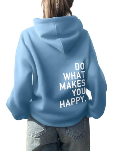 Onsoyours Damen Rückendruck Letter Print Hoodie Sweatjacke Damen Mit Kapuze Langarm Herbst Winter Sweatshirt Top Pullover Oversize Vintage Kapuzenpullover Streetwear B Hellblau 02 XL von Onsoyours