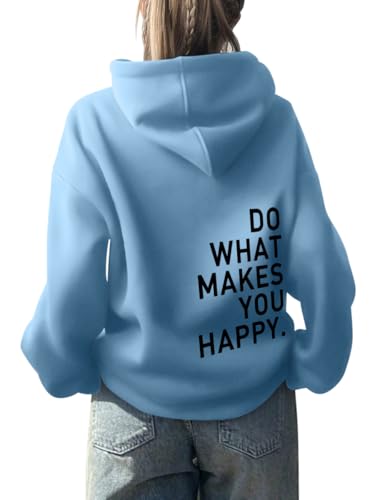 Onsoyours Damen Rückendruck Letter Print Hoodie Sweatjacke Damen Mit Kapuze Langarm Herbst Winter Sweatshirt Top Pullover Oversize Vintage Kapuzenpullover Streetwear B Hellblau 03 L von Onsoyours