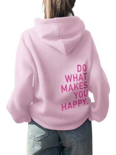 Onsoyours Damen Rückendruck Letter Print Hoodie Sweatjacke Damen Mit Kapuze Langarm Herbst Winter Sweatshirt Top Pullover Oversize Vintage Kapuzenpullover Streetwear B Rosa 03 L von Onsoyours