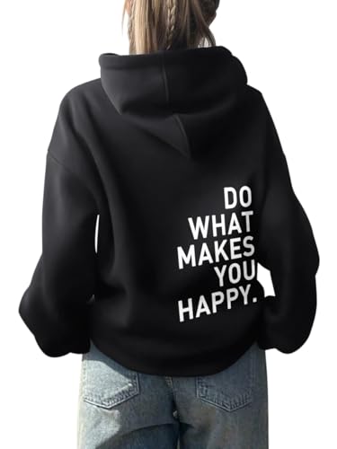 Onsoyours Damen Rückendruck Letter Print Hoodie Sweatjacke Damen Mit Kapuze Langarm Herbst Winter Sweatshirt Top Pullover Oversize Vintage Kapuzenpullover Streetwear B Schwarz 02 M von Onsoyours