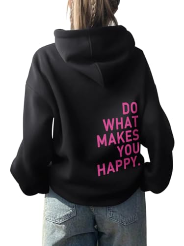 Onsoyours Damen Rückendruck Letter Print Hoodie Sweatjacke Damen Mit Kapuze Langarm Herbst Winter Sweatshirt Top Pullover Oversize Vintage Kapuzenpullover Streetwear B Schwarz 03 XXL von Onsoyours