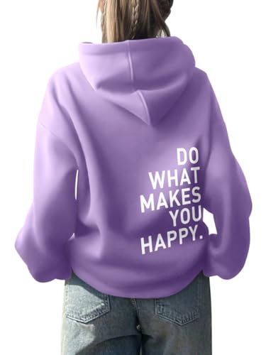 Onsoyours Damen Rückendruck Letter Print Hoodie Sweatjacke Damen Mit Kapuze Langarm Herbst Winter Sweatshirt Top Pullover Oversize Vintage Kapuzenpullover Streetwear B Violett 02 S von Onsoyours