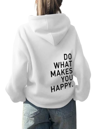 Onsoyours Damen Rückendruck Letter Print Hoodie Sweatjacke Damen Mit Kapuze Langarm Herbst Winter Sweatshirt Top Pullover Oversize Vintage Kapuzenpullover Streetwear B Weiß 02 S von Onsoyours