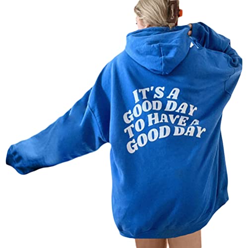 Onsoyours Damen Rückendruck Letter Print Hoodie Sweatshirt Langarm Y2K E-Girl Pullover Oversize Vintage Kapuzenpullover Harajuku Streetwear Hoodie A Blau M von Onsoyours