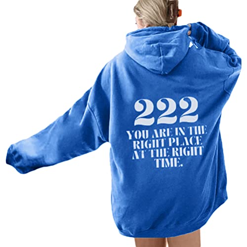 Onsoyours Damen Rückendruck Letter Print Hoodie Sweatshirt Langarm Y2K E-Girl Pullover Oversize Vintage Kapuzenpullover Harajuku Streetwear Hoodie B Hellblau L von Onsoyours