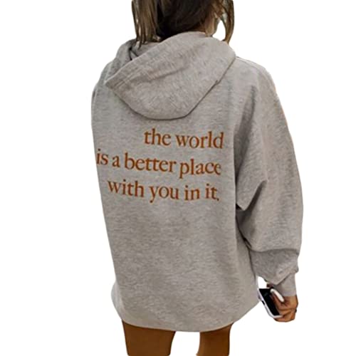 Onsoyours Damen Rückendruck Letter Print Hoodie Sweatshirt Langarm Y2K E-Girl Pullover Oversize Vintage Kapuzenpullover Harajuku Streetwear Hoodie C Grau L von Onsoyours