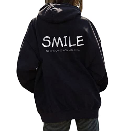 Onsoyours Damen Rückendruck Letter Print Hoodie Sweatshirt Langarm Y2K E-Girl Pullover Oversize Vintage Kapuzenpullover Harajuku Streetwear Hoodie E Schwarz L von Onsoyours