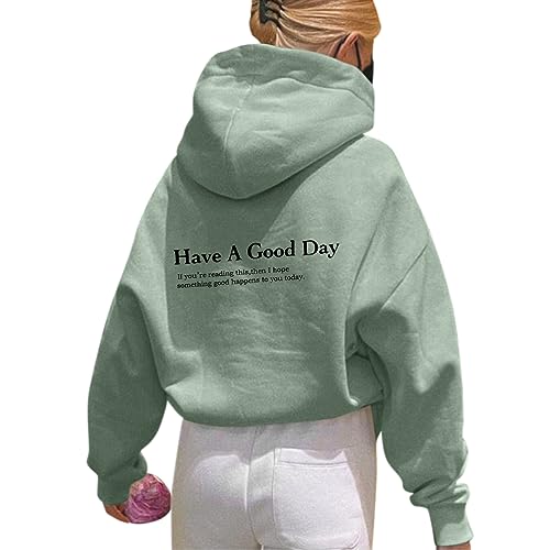 Onsoyours Damen Rückendruck Letter Print Hoodie Sweatshirt Langarm Y2K E-Girl Pullover Oversize Vintage Kapuzenpullover Harajuku Streetwear Hoodie G Grün XL von Onsoyours