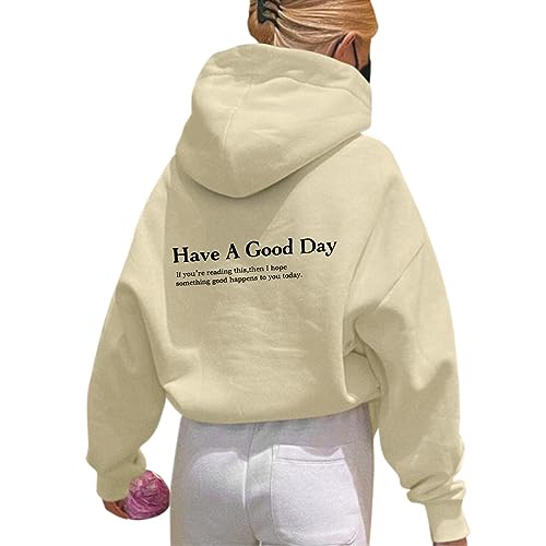 Onsoyours Damen Rückendruck Letter Print Hoodie Sweatshirt Langarm Y2K E-Girl Pullover Oversize Vintage Kapuzenpullover Harajuku Streetwear Hoodie G Khaki L von Onsoyours