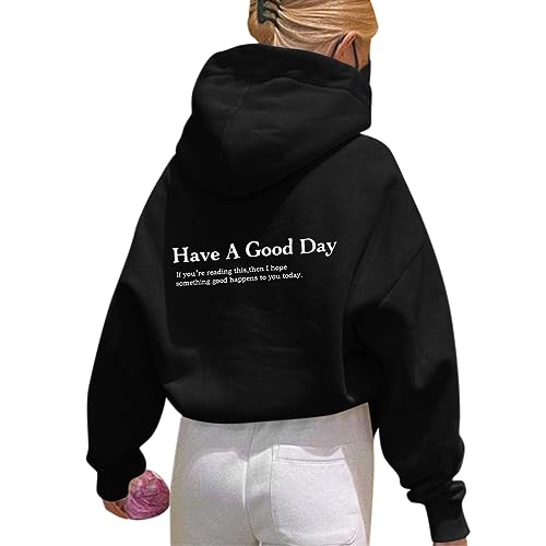 Onsoyours Damen Rückendruck Letter Print Hoodie Sweatshirt Langarm Y2K E-Girl Pullover Oversize Vintage Kapuzenpullover Harajuku Streetwear Hoodie G Schwarz L von Onsoyours