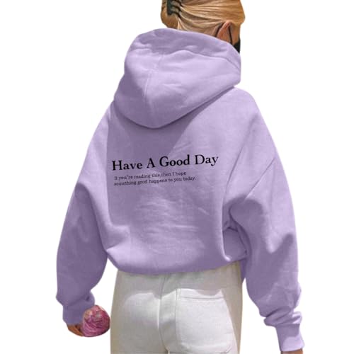 Onsoyours Damen Rückendruck Letter Print Hoodie Sweatshirt Langarm Y2K E-Girl Pullover Oversize Vintage Kapuzenpullover Harajuku Streetwear Hoodie G Violett L von Onsoyours