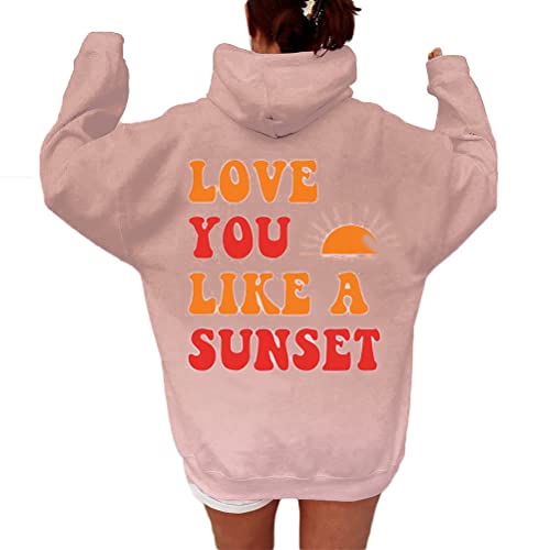 Onsoyours Damen Rückendruck Letter Print Hoodie Sweatshirt Langarm Y2K E-Girl Pullover Oversize Vintage Kapuzenpullover Harajuku Streetwear Hoodie K Rosa XXL von Onsoyours