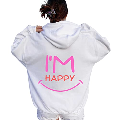 Onsoyours Damen Rückendruck Letter Print Hoodie Sweatshirt Langarm Y2K E-Girl Pullover Oversize Vintage Kapuzenpullover Harajuku Streetwear Hoodie Q Weiß M von Onsoyours