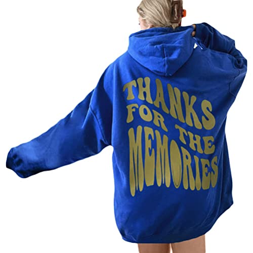 Onsoyours Damen Rückendruck Letter Print Hoodie Sweatshirt Langarm Y2K E-Girl Pullover Oversize Vintage Kapuzenpullover Harajuku Streetwear Hoodie R Blau M von Onsoyours