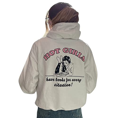 Onsoyours Damen Rückendruck Letter Print Hoodie Sweatshirt Langarm Y2K E-Girl Pullover Oversize Vintage Kapuzenpullover Harajuku Streetwear Hoodie Y Weiß S von Onsoyours