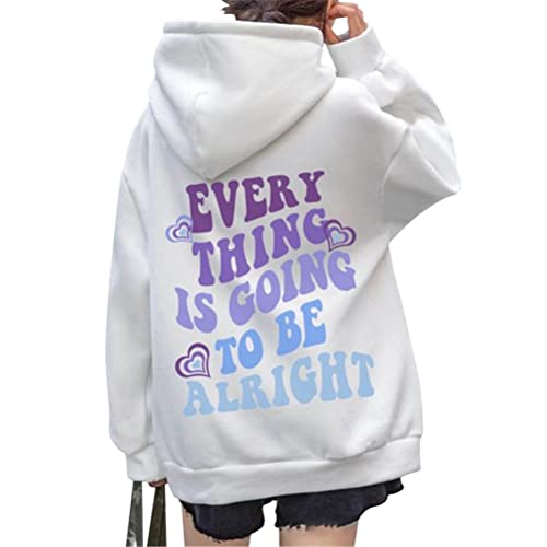 Onsoyours Damen Rückendruck Letter Print Hoodie Sweatshirt Langarm Y2K E-Girl Pullover Oversize Vintage Kapuzenpullover Harajuku Streetwear Hoodie Z5 Weiß L von Onsoyours