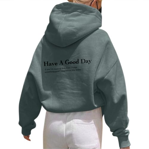 Onsoyours Damen Rückendruck Letter Print Hoodie Sweatshirt mit Kapuze Langarm 90er Y2K E-Girl Pullover Oversize Vintage Kapuzenpullover Harajuku Streetwear A Grau S von Onsoyours