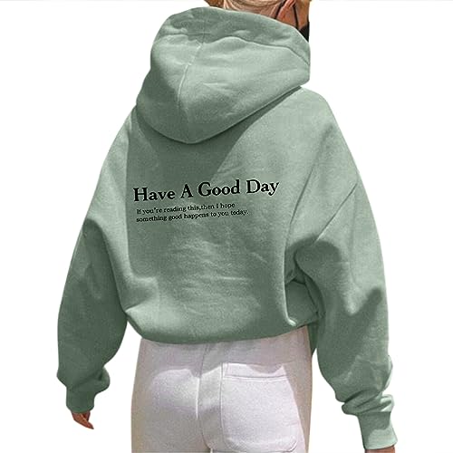 Onsoyours Damen Rückendruck Letter Print Hoodie Sweatshirt mit Kapuze Langarm 90er Y2K E-Girl Pullover Oversize Vintage Kapuzenpullover Harajuku Streetwear A Grün M von Onsoyours