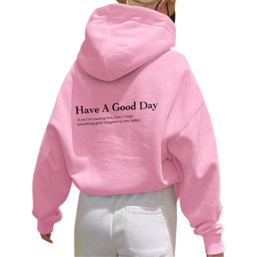 Onsoyours Damen Rückendruck Letter Print Hoodie Sweatshirt mit Kapuze Langarm 90er Y2K E-Girl Pullover Oversize Vintage Kapuzenpullover Harajuku Streetwear A Rosa XL von Onsoyours