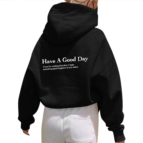 Onsoyours Damen Rückendruck Letter Print Hoodie Sweatshirt mit Kapuze Langarm 90er Y2K E-Girl Pullover Oversize Vintage Kapuzenpullover Harajuku Streetwear A Schwarz M von Onsoyours