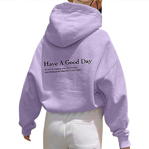 Onsoyours Damen Rückendruck Letter Print Hoodie Sweatshirt mit Kapuze Langarm 90er Y2K E-Girl Pullover Oversize Vintage Kapuzenpullover Harajuku Streetwear A Violett M von Onsoyours