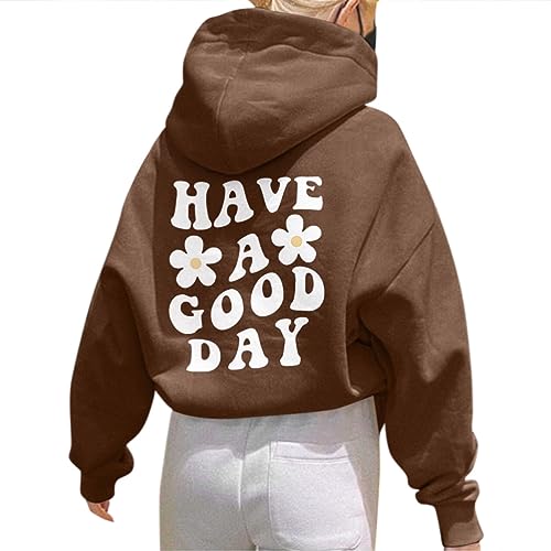 Onsoyours Damen Rückendruck Letter Print Hoodie Sweatshirt mit Kapuze Langarm 90er Y2K E-Girl Pullover Oversize Vintage Kapuzenpullover Harajuku Streetwear B Braun L von Onsoyours