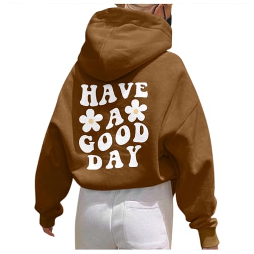 Onsoyours Damen Rückendruck Letter Print Hoodie Sweatshirt mit Kapuze Langarm 90er Y2K E-Girl Pullover Oversize Vintage Kapuzenpullover Harajuku Streetwear B Braun S von Onsoyours