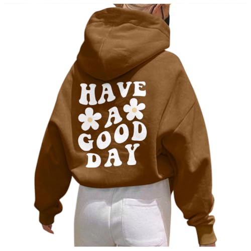 Onsoyours Damen Rückendruck Letter Print Hoodie Sweatshirt mit Kapuze Langarm 90er Y2K E-Girl Pullover Oversize Vintage Kapuzenpullover Harajuku Streetwear B Braun XS von Onsoyours