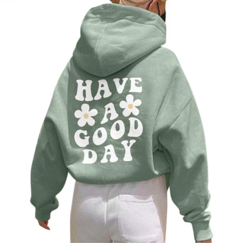 Onsoyours Damen Rückendruck Letter Print Hoodie Sweatshirt mit Kapuze Langarm 90er Y2K E-Girl Pullover Oversize Vintage Kapuzenpullover Harajuku Streetwear B Grün M von Onsoyours