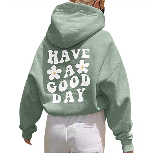 Onsoyours Damen Rückendruck Letter Print Hoodie Sweatshirt mit Kapuze Langarm 90er Y2K E-Girl Pullover Oversize Vintage Kapuzenpullover Harajuku Streetwear B Grün S von Onsoyours