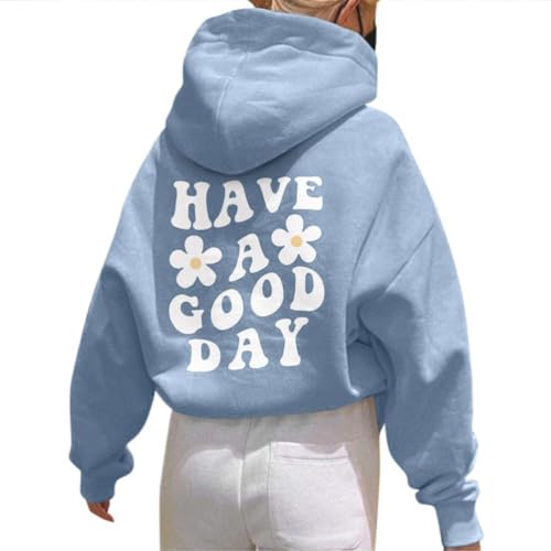 Onsoyours Damen Rückendruck Letter Print Hoodie Sweatshirt mit Kapuze Langarm 90er Y2K E-Girl Pullover Oversize Vintage Kapuzenpullover Harajuku Streetwear B Hellblau M von Onsoyours