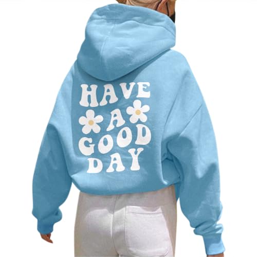 Onsoyours Damen Rückendruck Letter Print Hoodie Sweatshirt mit Kapuze Langarm 90er Y2K E-Girl Pullover Oversize Vintage Kapuzenpullover Harajuku Streetwear B Hellblau XS von Onsoyours