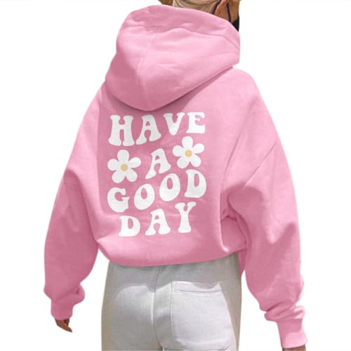 Onsoyours Damen Rückendruck Letter Print Hoodie Sweatshirt mit Kapuze Langarm 90er Y2K E-Girl Pullover Oversize Vintage Kapuzenpullover Harajuku Streetwear B Rosa L von Onsoyours