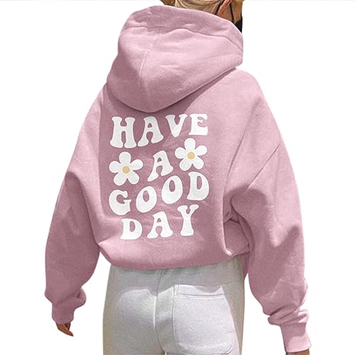 Onsoyours Damen Rückendruck Letter Print Hoodie Sweatshirt mit Kapuze Langarm 90er Y2K E-Girl Pullover Oversize Vintage Kapuzenpullover Harajuku Streetwear B Rosa XL von Onsoyours