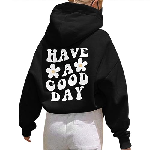 Onsoyours Damen Rückendruck Letter Print Hoodie Sweatshirt mit Kapuze Langarm 90er Y2K E-Girl Pullover Oversize Vintage Kapuzenpullover Harajuku Streetwear B Schwarz S von Onsoyours