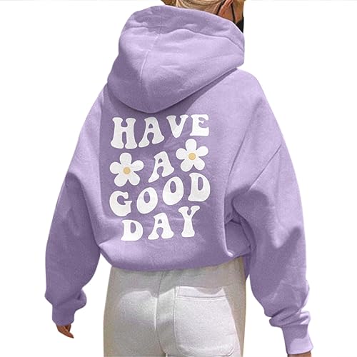Onsoyours Damen Rückendruck Letter Print Hoodie Sweatshirt mit Kapuze Langarm 90er Y2K E-Girl Pullover Oversize Vintage Kapuzenpullover Harajuku Streetwear B Violett XL von Onsoyours