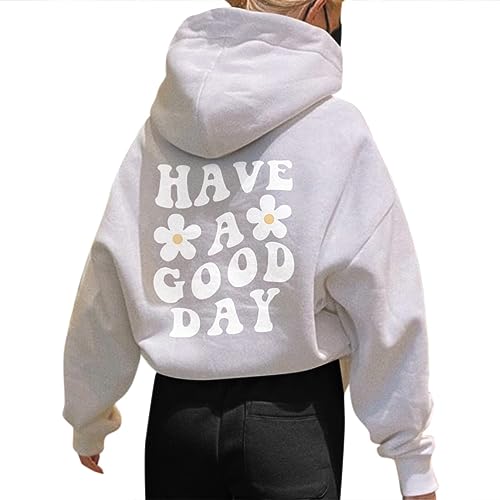 Onsoyours Damen Rückendruck Letter Print Hoodie Sweatshirt mit Kapuze Langarm 90er Y2K E-Girl Pullover Oversize Vintage Kapuzenpullover Harajuku Streetwear B Weiß S von Onsoyours
