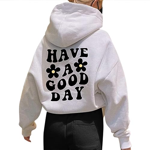 Onsoyours Damen Rückendruck Letter Print Hoodie Sweatshirt mit Kapuze Langarm 90er Y2K E-Girl Pullover Oversize Vintage Kapuzenpullover Harajuku Streetwear C Weiß M von Onsoyours