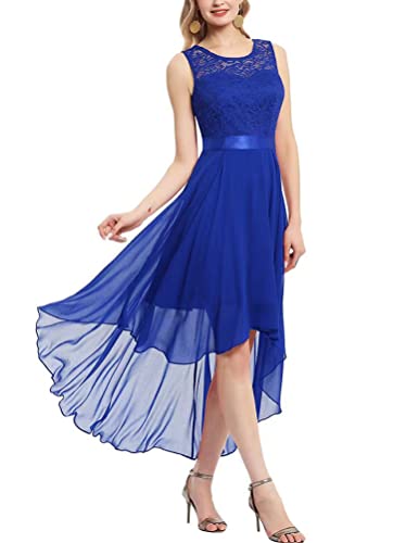 Onsoyours Damen Rundhal Ärmellos Kurz Brautjungfer Kleid Abendkleider Damenkleider Brautjungfernkleider aus Spitzen Knielange Rockabilly Ballkleid A Blau XS von Onsoyours