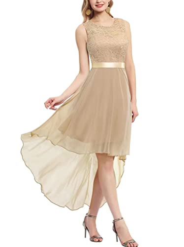 Onsoyours Damen Rundhal Ärmellos Kurz Brautjungfer Kleid Abendkleider Damenkleider Brautjungfernkleider aus Spitzen Knielange Rockabilly Ballkleid A Khaki S von Onsoyours