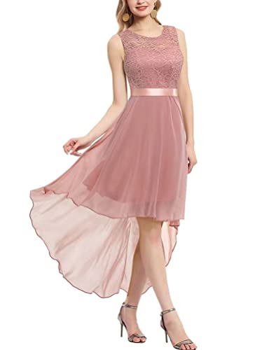 Onsoyours Damen Rundhal Ärmellos Kurz Brautjungfer Kleid Abendkleider Damenkleider Brautjungfernkleider aus Spitzen Knielange Rockabilly Ballkleid A Rosa XS von Onsoyours
