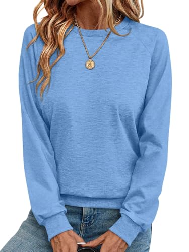 Onsoyours Damen Rundhals Pullover Frühling Langarm Sweatshirt Casual Basic Oberteile Tops A Hellblau XL von Onsoyours