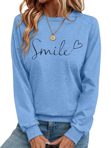 Onsoyours Damen Rundhals Pullover Frühling Langarm Sweatshirt Casual Basic Oberteile Tops B Hellblau XXL von Onsoyours