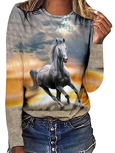 Onsoyours Damen Rundhals Pullover Sweatshirt Frühling Herbst Langarm T-Shirt mit Pferd Motiv Hemd Lässig Langarm Bedruckte Tops Bluse Basic Tunika Oberteile Langarmshirt A Muster-4 M Onsoyours Damen Rundhals Pullover Sweatshirt Frühling Herbst Langarm T-Shirt mit Pferd Motiv Hemd Lässig Langarm Bedruckte Tops Bluse Basic Tunika Oberteile Langarmshirt A Muster-4 M von Onsoyours