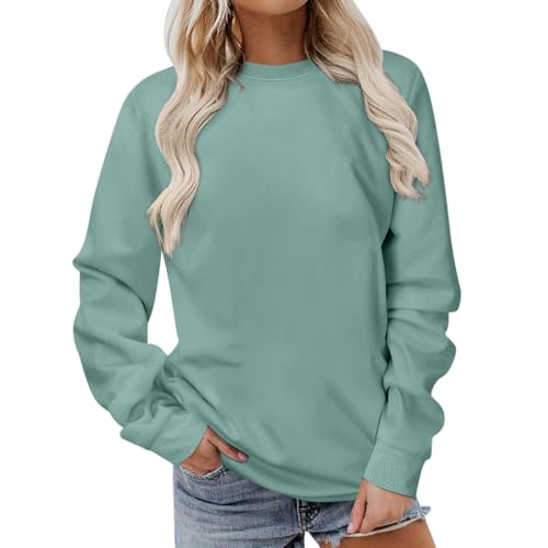 Onsoyours Damen Rundhals Sweatshirt Herbst Pullover Einfarbig Longshirt Basic Pulli ohne Kapuze Elegant Langarmshirt Teenager Mädchen Streetwear A Grün XL von Onsoyours