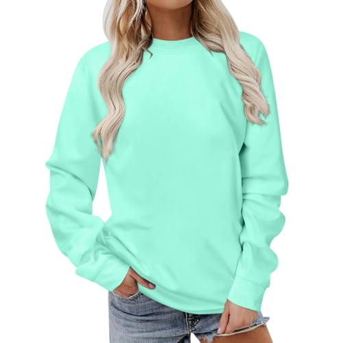 Onsoyours Damen Rundhals Sweatshirt Herbst Pullover Einfarbig Longshirt Basic Pulli ohne Kapuze Elegant Langarmshirt Teenager Mädchen Streetwear A Hellgrün L von Onsoyours