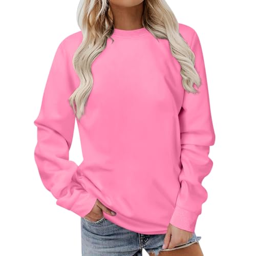 Onsoyours Damen Rundhals Sweatshirt Herbst Pullover Einfarbig Longshirt Basic Pulli ohne Kapuze Elegant Langarmshirt Teenager Mädchen Streetwear A Rosa S von Onsoyours