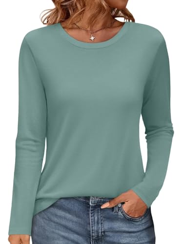 Onsoyours Damen Rundhals Tshirt Langarm Pullover Herbst Winter Oberteile Einfarbig Basic Longshirt Tops A Hellgrün XXL von Onsoyours