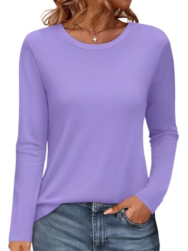 Onsoyours Damen Rundhals Tshirt Langarm Pullover Herbst Winter Oberteile Einfarbig Basic Longshirt Tops A Lila S von Onsoyours